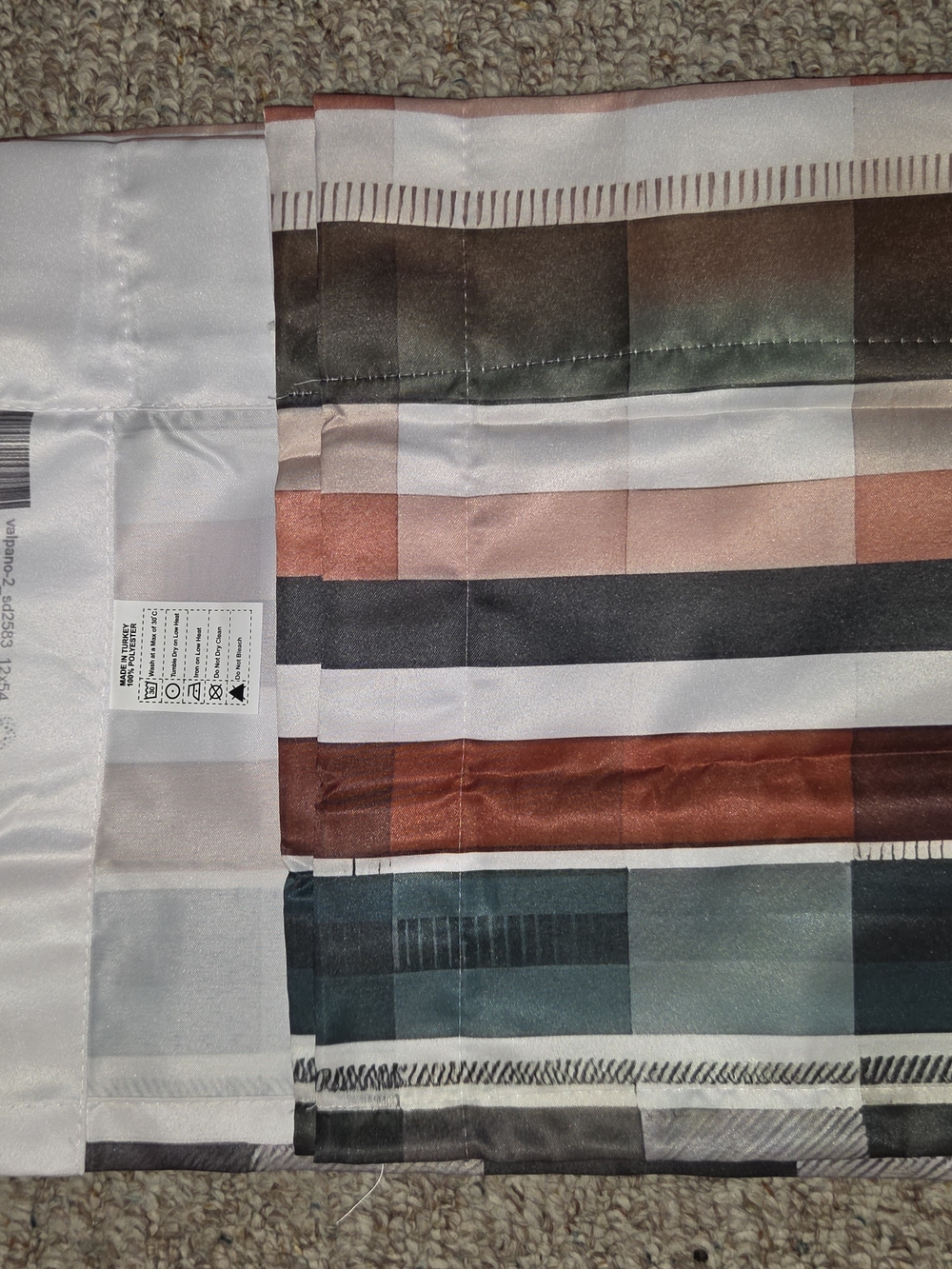 Striped Plaid Valance in Rust, Teal, Gray - Picture 3 of 3